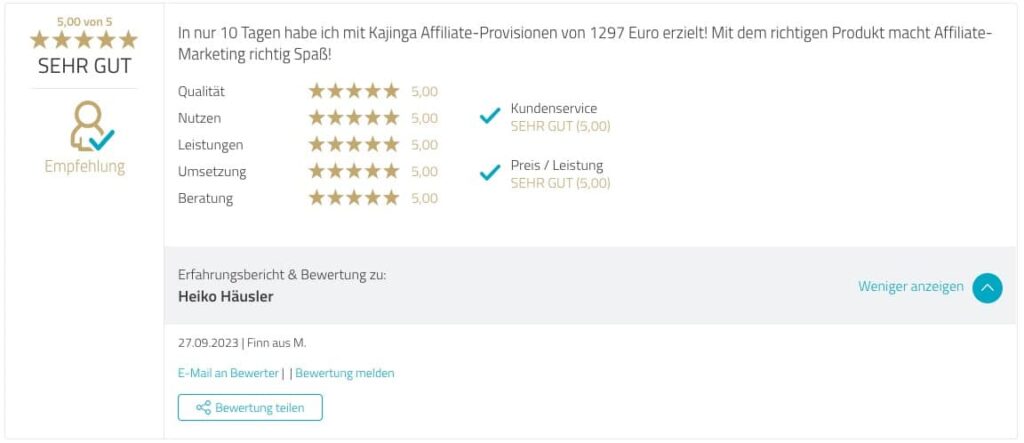Testimonial Kajinga User Proven Expert