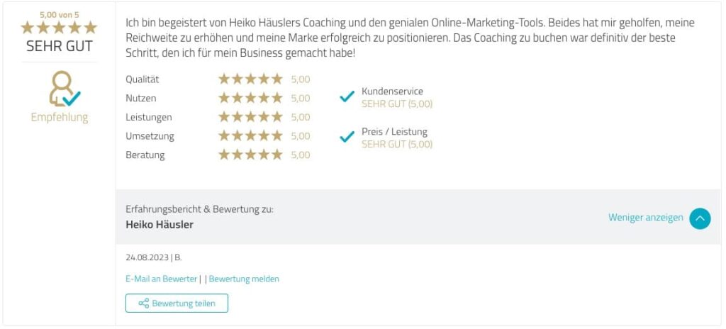 Testimonial Kajinga User Proven Expert