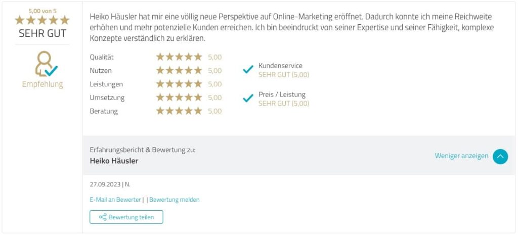 Testimonial Kajinga User Proven Expert