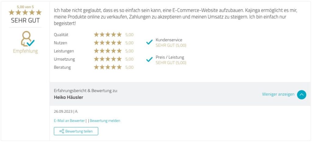 Testimonial Kajinga User Proven Expert